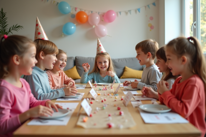 Groupe d'enfants souriants lors d'une fête d'anniversaire