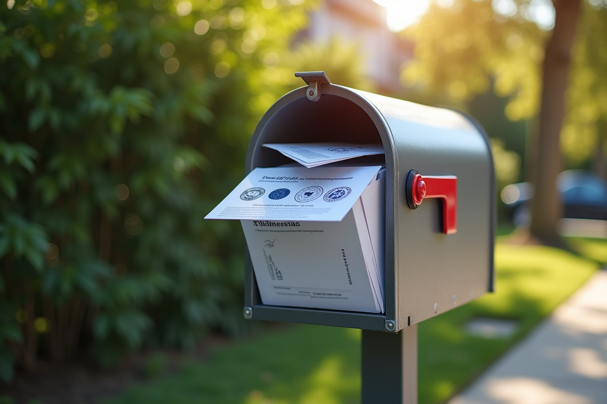 Boîte aux lettres moderne avec lettres officielles visibles