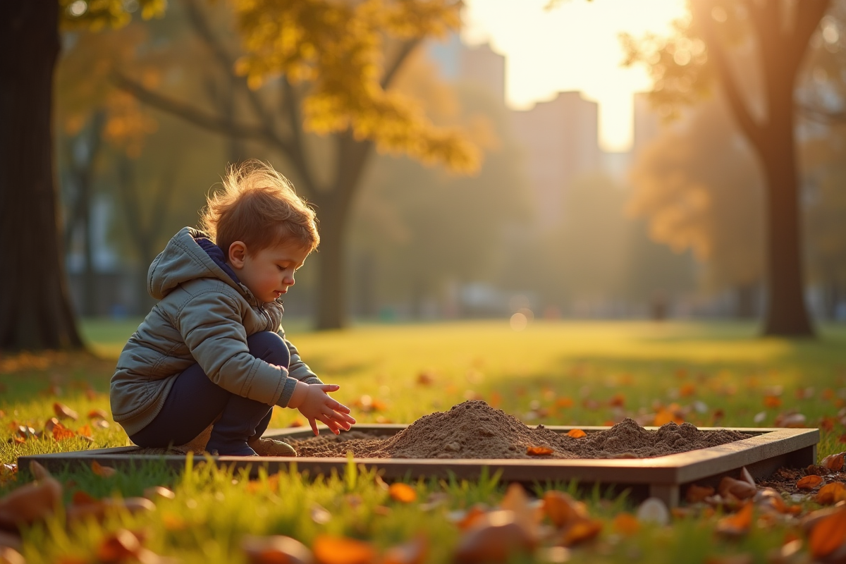 Petit enfant explorant la nature au bord d