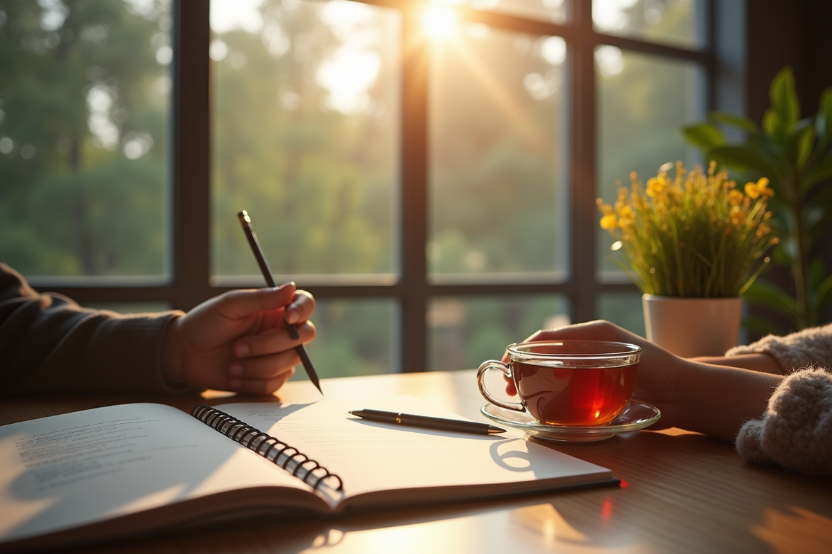 Espace de travail moderne avec personne dessinant