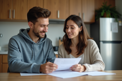 Étudiant et sa mère examinent des documents de santé à la maison
