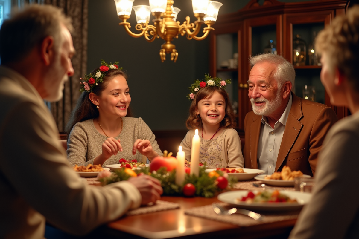 Famille multigenerational réunie autour d'un repas festif