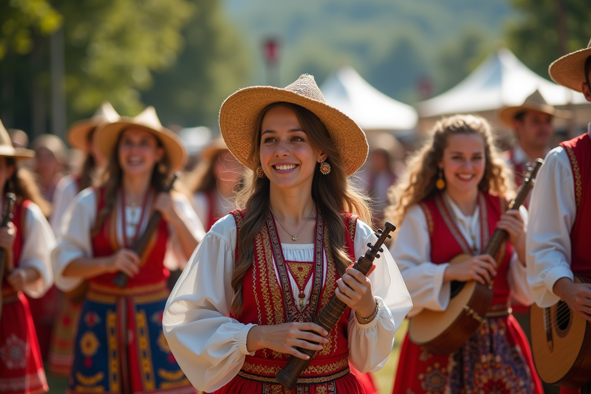 Groupe de personnes en costumes traditionnels lors d