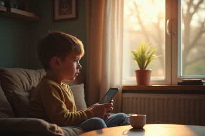 Jeune garçon pensif dans un salon lumineux