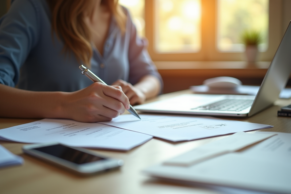 Personne remplissant un formulaire de changement d'adresse au bureau