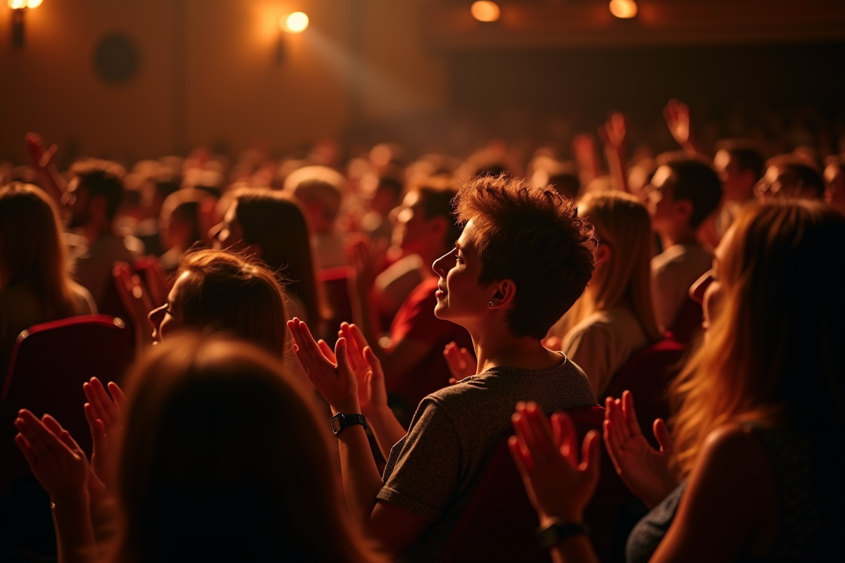 Public de théâtre applaudissant lors d'une représentation
