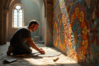 Artisan restaurant une mosaique ancienne dans un bâtiment européen